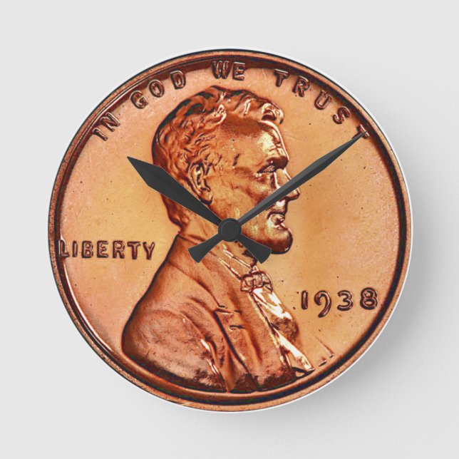 Copper 1938 Abraham Lincoln penny, one cent  Round Round Clock (Front)