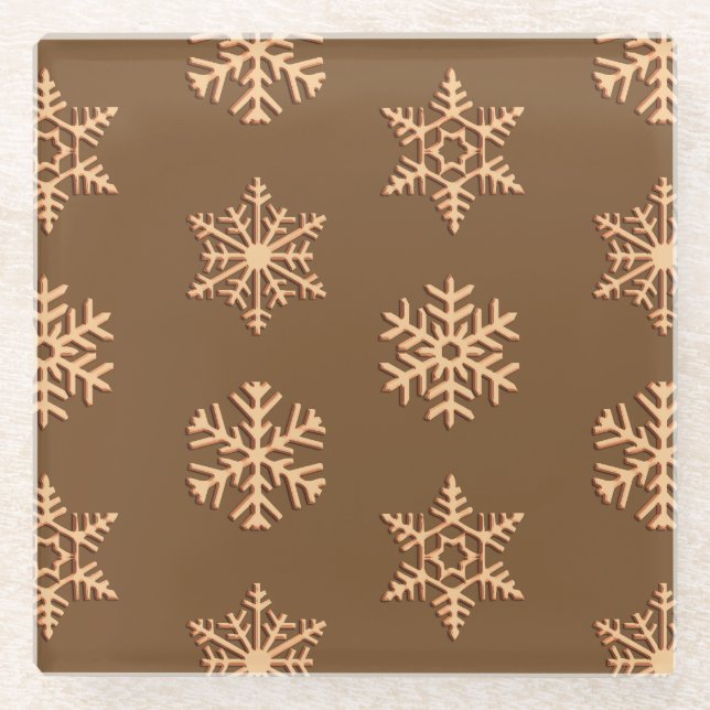 Copper 3-d snowflakes, Customisable Background Glass Coaster (Front)