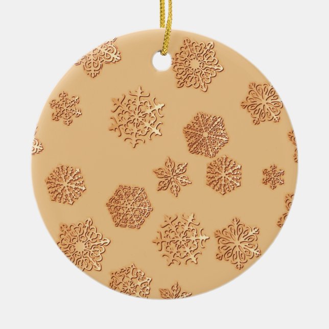 Copper 3-d snowflakes on a copper background ceramic tree decoration (Front)
