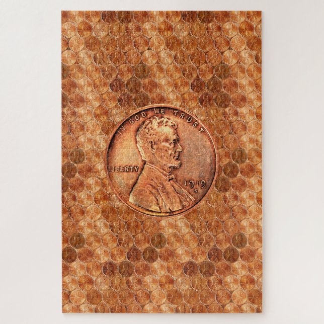 Copper Abraham Lincoln penny, one cent copper Jigsaw Puzzle (Vertical)