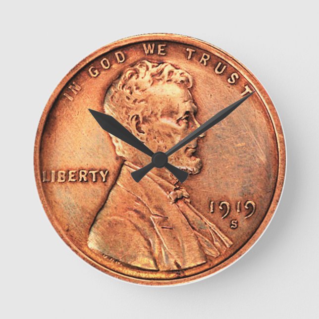 Copper Abraham Lincoln penny, one cent copper Round Clock (Front)