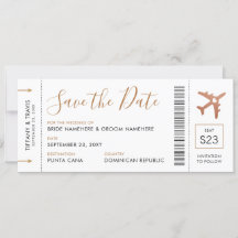 Copper Aeroplane Ticket Save the Date