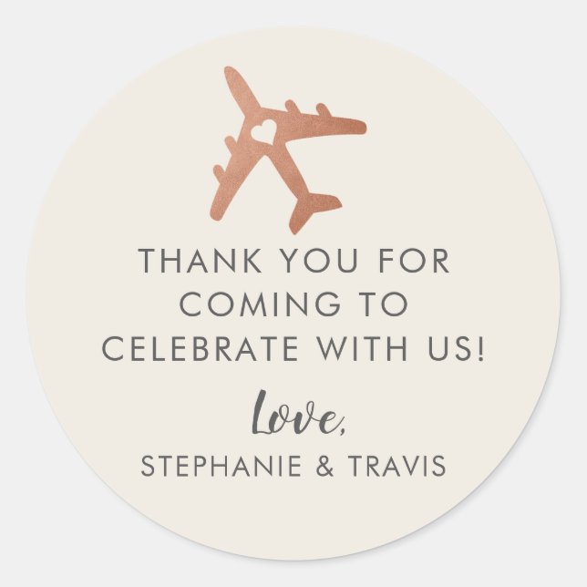 Copper Aeroplane Travel Themed Thank You Classic Round Sticker (Front)