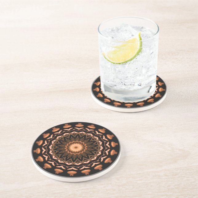 Copper and Black Mandala Pattern 1 Coaster (Side)