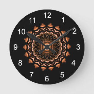 Copper and Black Mandala Pattern 1 Round Clock