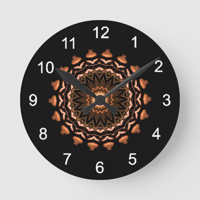 Copper and Black Mandala Pattern 1 Round Clock (Front)