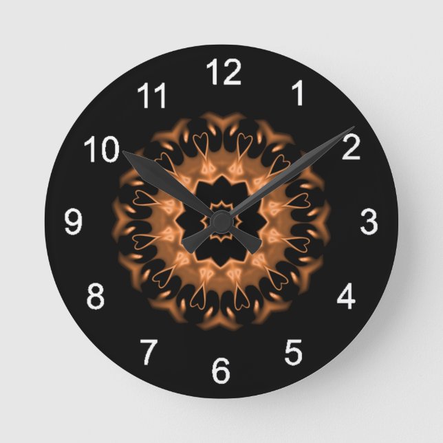 Copper and Black Mandala Pattern 4 Round Clock (Front)
