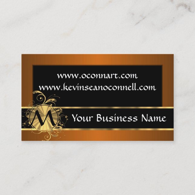 Copper and black with monogram business card (Front)