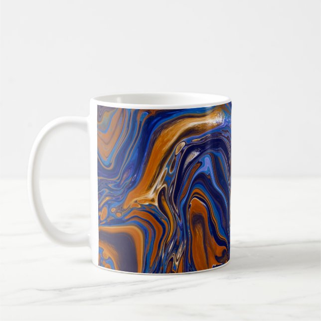 Copper and Blue coloured Marble Swirls  Coffee Mug (Left)