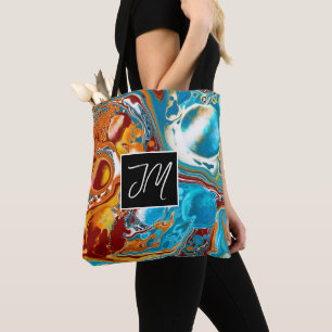 Copper and Blue Marble Fluid Art Personalised Tote Bag