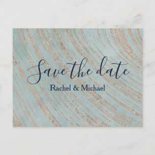 Copper and Blue Marble Save the date Announcement Postcard