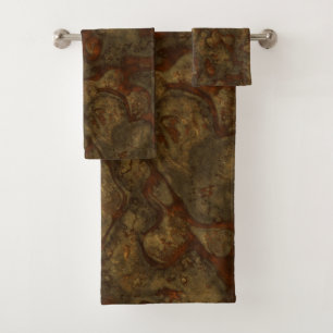 Copper and Bronze Stone Abstract Bath Towel Set