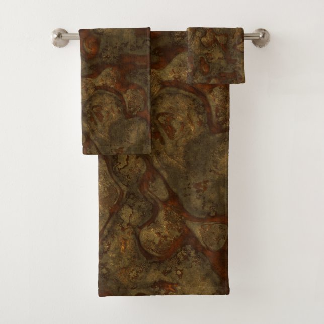 Copper and Bronze Stone Abstract Bath Towel Set (Insitu)