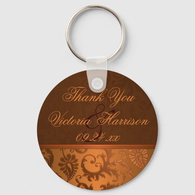 Copper and Brown Damask Wedding Favour Keychain (Front)