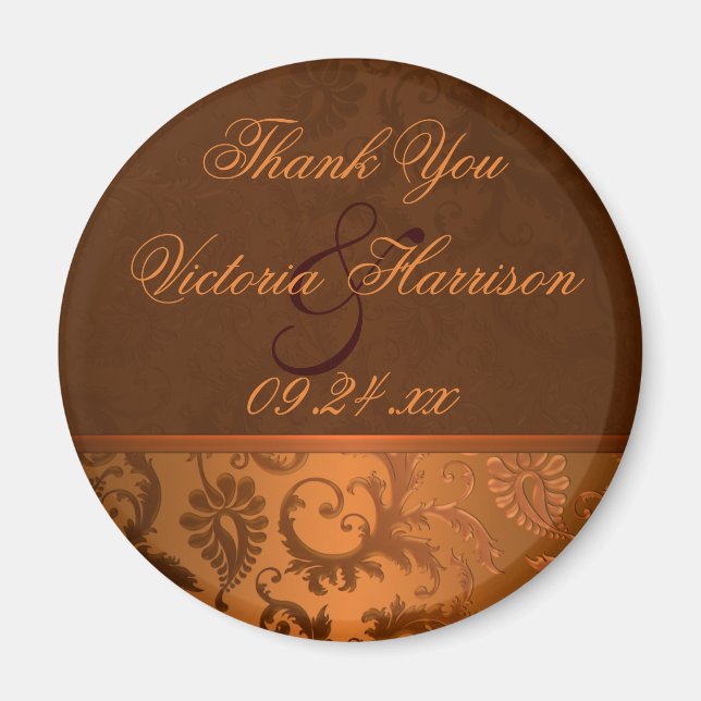 Copper and Brown Damask Wedding Favour Magnet (Front)