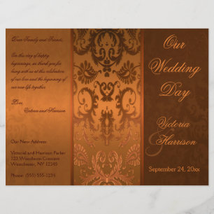 Copper and Brown Damask Wedding Program