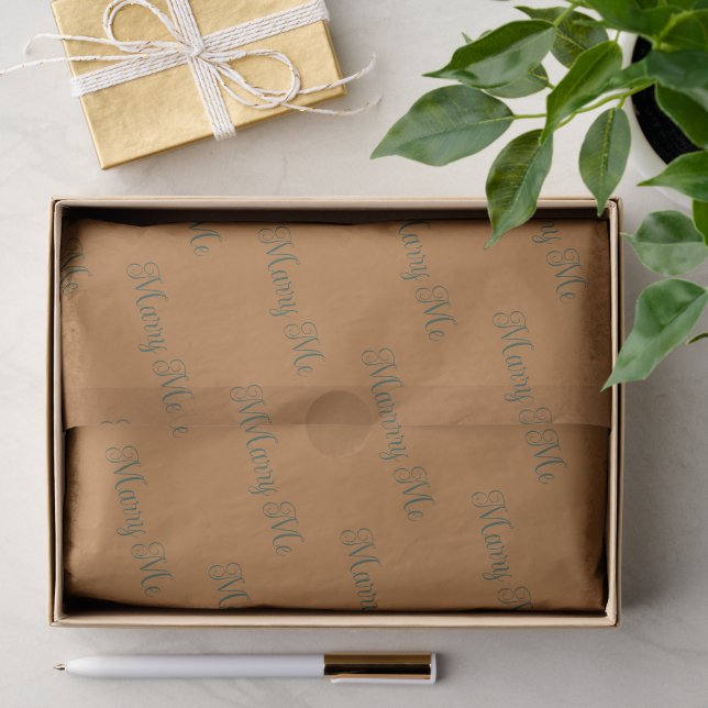 Copper And Deep Forest Green Script 'Marry Me'  Tissue Paper (Gift)
