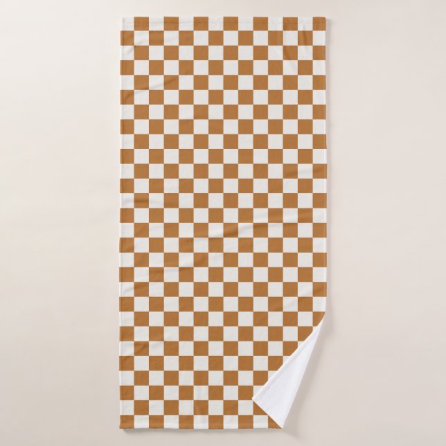 Copper and eggshell checkerboard pattern bath towel set (Bath Towel)
