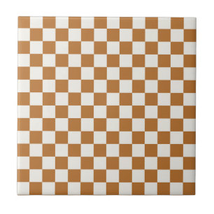 Copper and eggshell chequerboard pattern ceramic tile