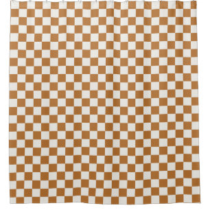 Copper and eggshell chequerboard pattern shower curtain