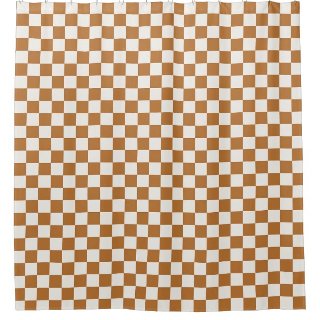 Copper and eggshell chequerboard pattern shower curtain (Front)