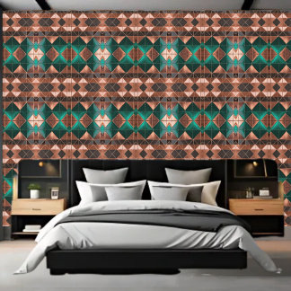 Copper and Emerald Diamond Pattern Peel and Stick  Wallpaper