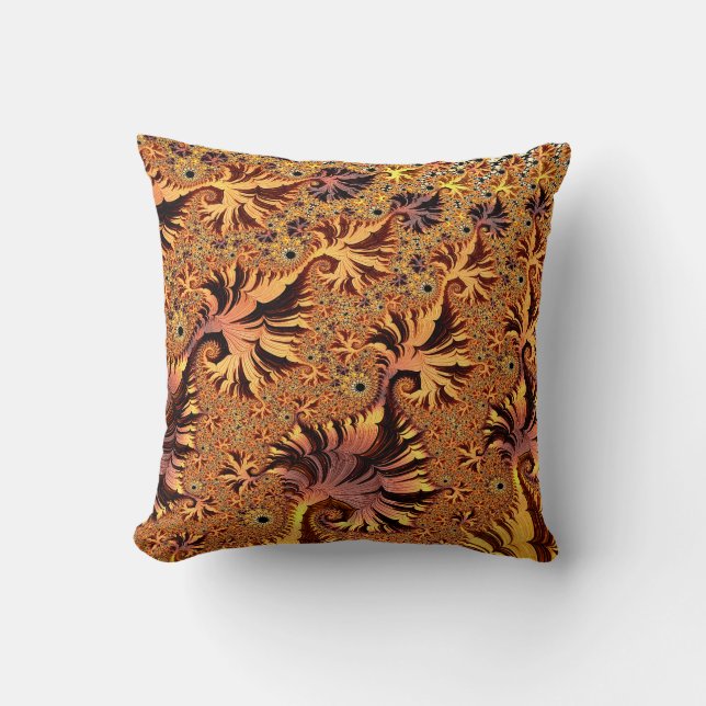 Copper and Gold Autumn Coloured Leaves Fractal Art Cushion (Front)