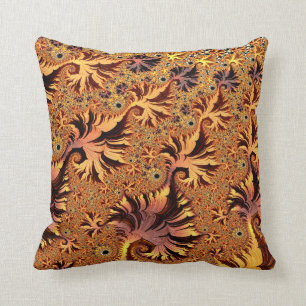 Copper and Gold Autumn Coloured Leaves Fractal Art Cushion