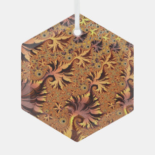 Copper and Gold Autumn Coloured Leaves Fractal Art Glass Tree Decoration