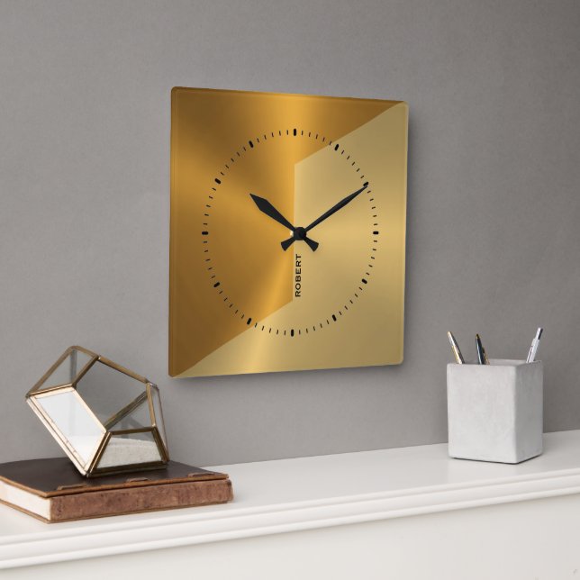 Copper and gold geometric design personalised square wall clock (Office)