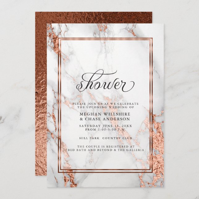 Copper and  Marble Wedding Bold Elegance Invitation (Front/Back)