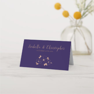 Copper and midnight blue floral modern wedding place card