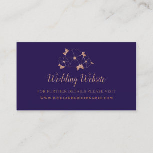 Copper and midnight blue floral wedding website business card