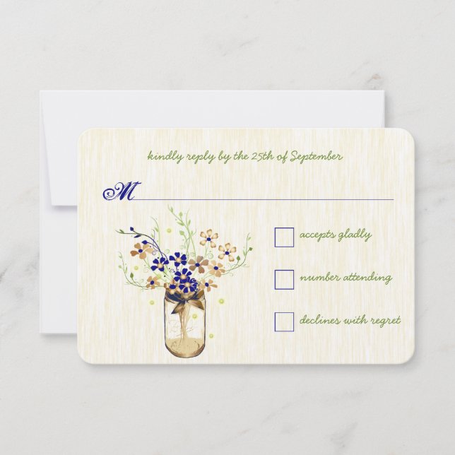 Copper and Navy Wild Flower Mason Jar RSVP Card (Front)