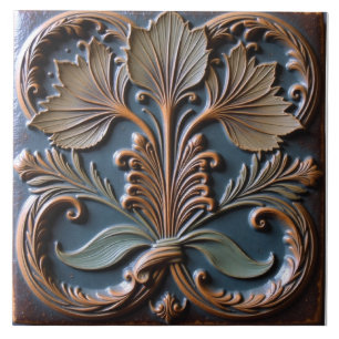 Copper and Patina Foliage Ceramic Tile