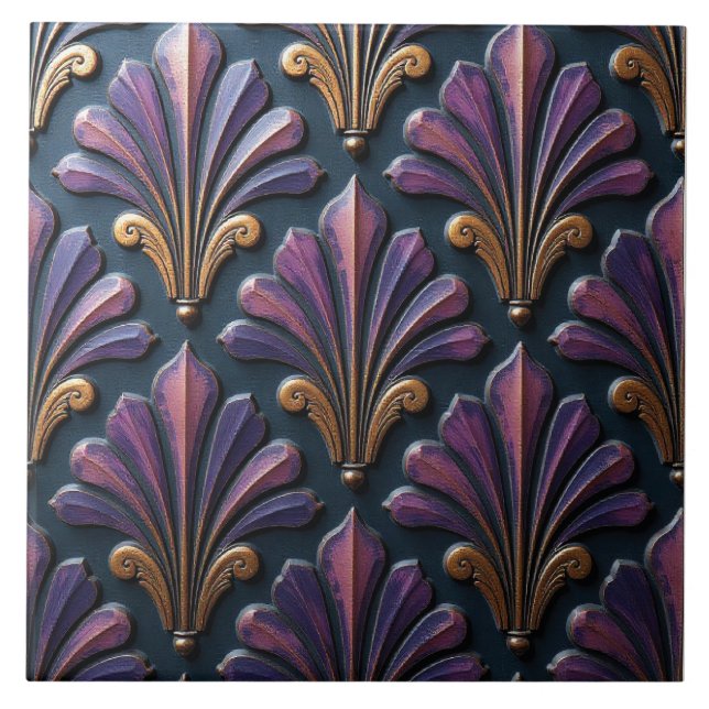Copper and Plum Floral Ceramic Tile (Front)