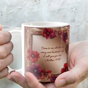 Copper and Red Floral Frame Customisable Coffee Mug