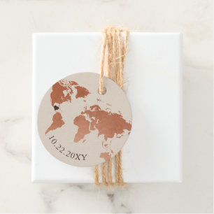 Copper and Sepia World Map Favour Tag