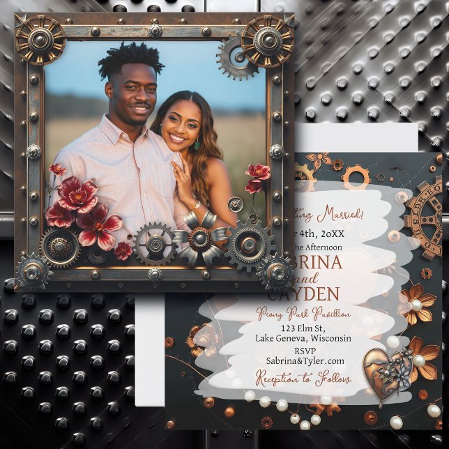 Copper and Silver Metal Steampunk Wedding   Invitation (Creator Uploaded)