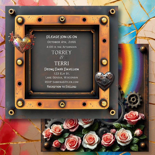 Copper and Silver Steampunk LGBTQ Wedding Invitation (Creator Uploaded)
