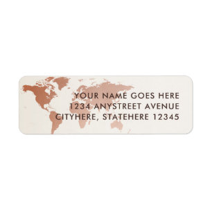 Copper and Tan World Map Return Address Label