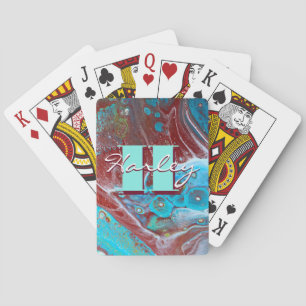 Copper and Teal Acrylic Flow Art Playing Cards