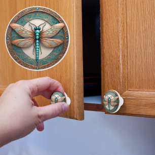 Copper and Turquois Dragonfly Ceramic Knob