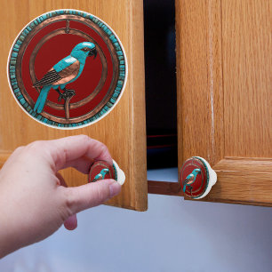 Copper and Turquois Parrot Ceramic Knob