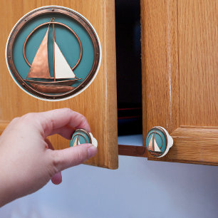 Copper and Turquois Sailboat Ceramic Knob