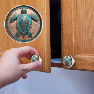 Copper and Turquois Sea Turtle Ceramic Knob