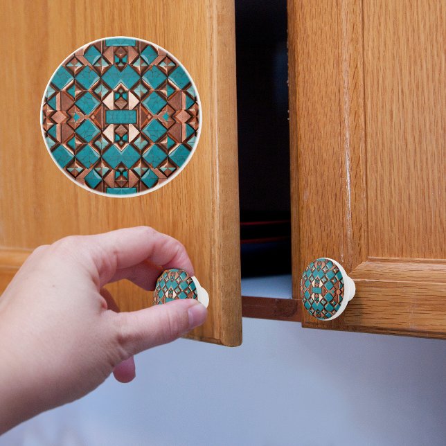 Copper and Turquoise Diamond Mosaic Ceramic Knob (Creator Uploaded)