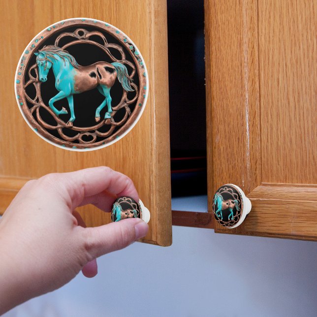 Copper and Turquoise Horse on Black Ceramic Knob (Creator Uploaded)