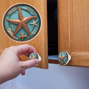 Copper and Turquoise Starfish Ceramic Knob