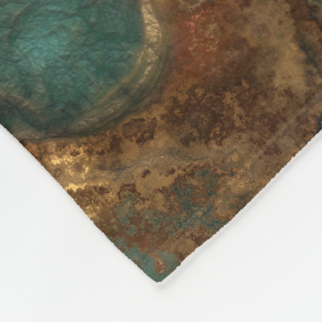 Copper and Turquoise Stone Abstract Fleece Blanket (Corner)